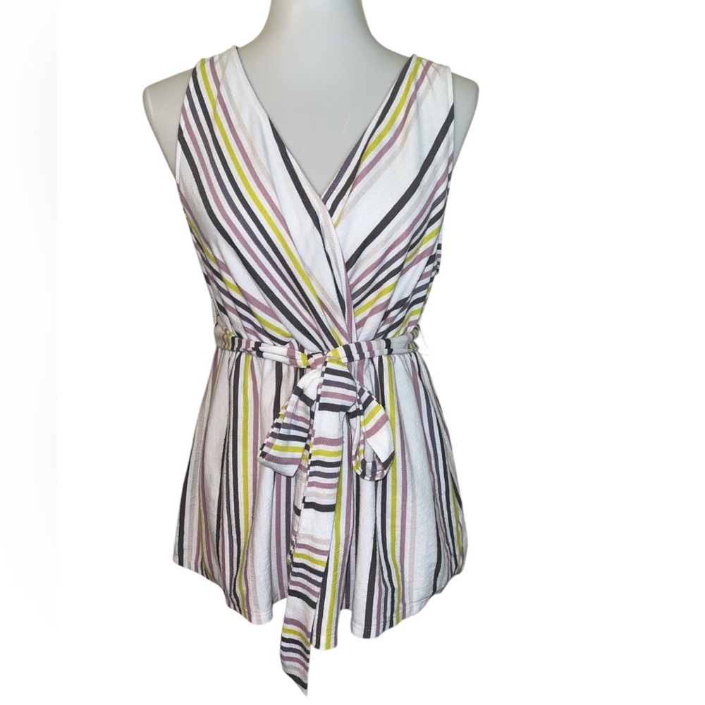 torrid White Striped Sleeveless Faux Wrap Top Size 0